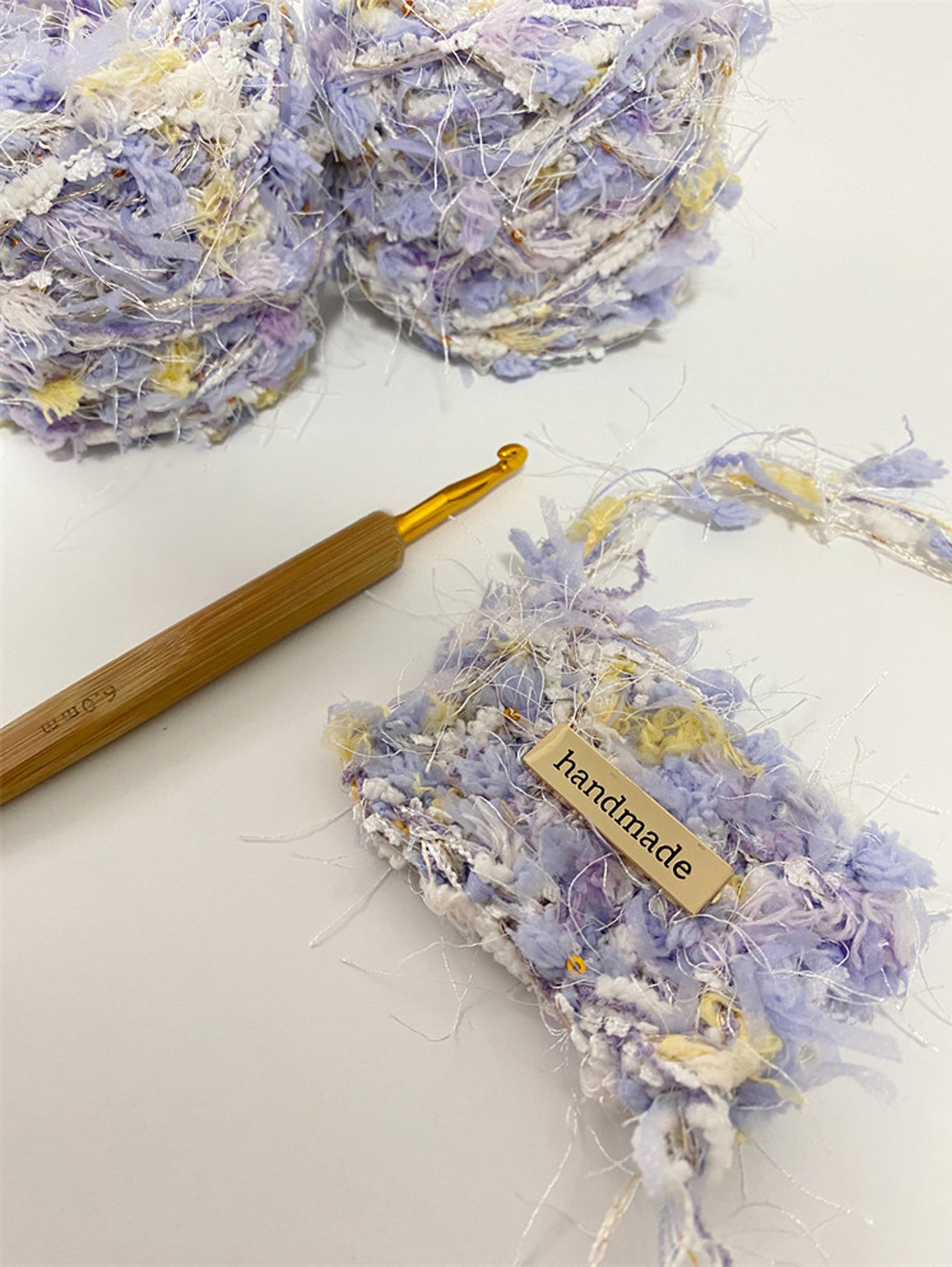 Handmade crochet project using Lilac Breeze textured yarn