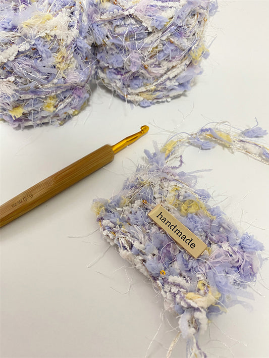 Handmade crochet project using Lilac Breeze textured yarn