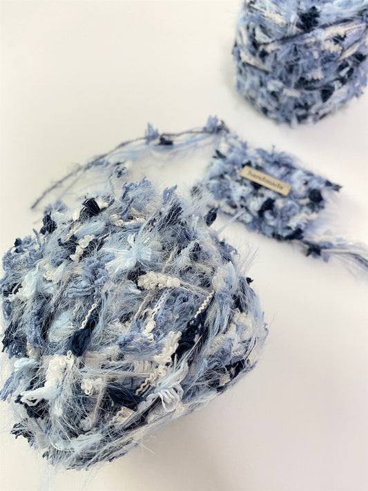 Close up texture of Frost Lake fluffy winter inspired yarn