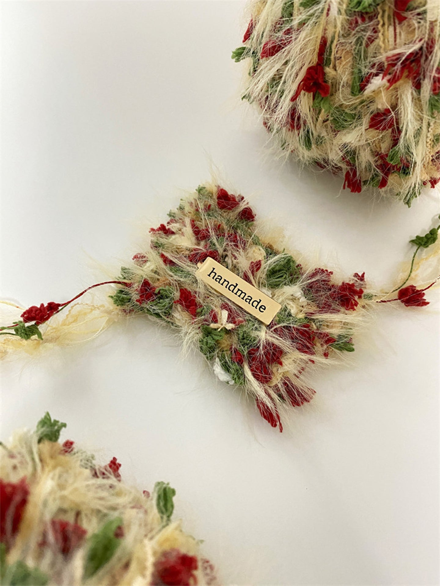 Wild Rose red and natural tone fancy yarn for crochet and knitting