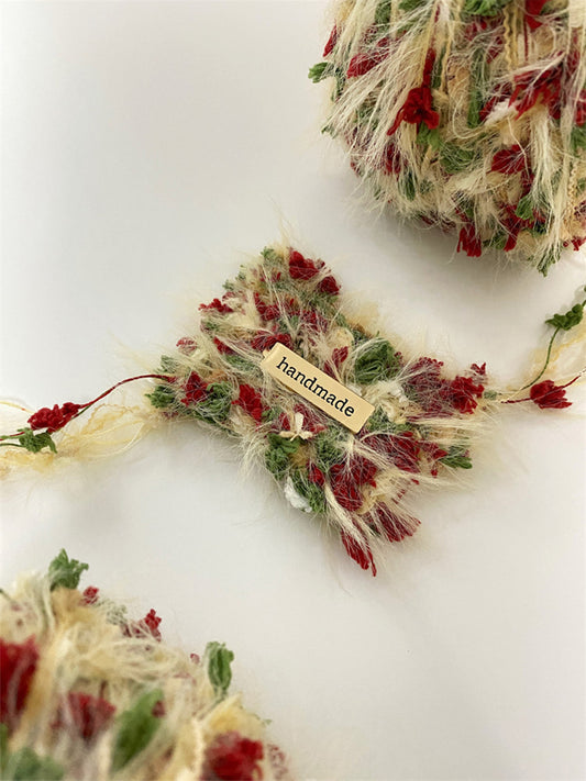 Wild Rose red and natural tone fancy yarn for crochet and knitting